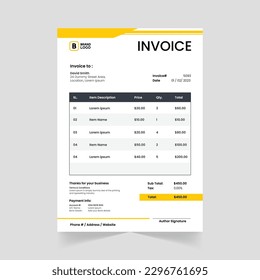 Print-Ready Creative Invoice Template for Corporate Businesses. Corporate invoice design with abstract elements for a unique touch