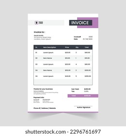 Print-Ready Creative Invoice Template for Corporate Businesses. Corporate invoice design with abstract elements for a unique touch