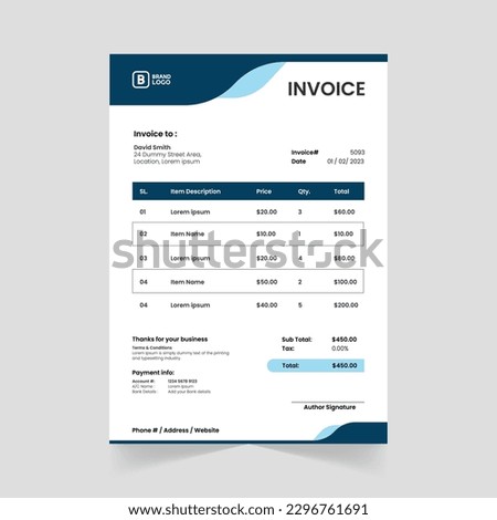 Print-Ready Creative Invoice Template for Corporate Businesses. Corporate invoice design with abstract elements for a unique touch