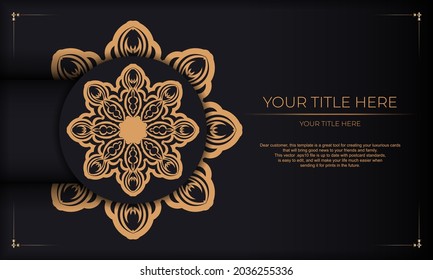 Print-ready invitation design with Greek ornaments. Black background with vintage vintage ornaments and place under the text.