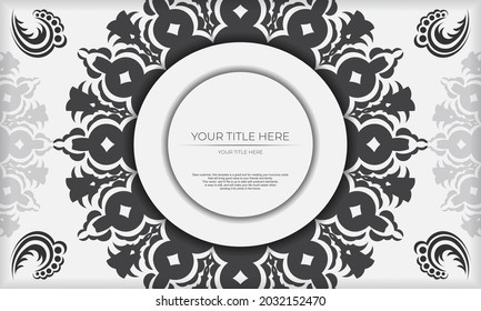 Print-ready invitation design with luxurious ornaments. White banner template with greek luxury ornaments and place for your text.