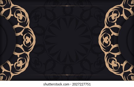 Print-ready invitation design with vintage ornaments. Black banner template with luxury ornaments and place for your text.