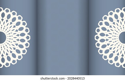Diseño de invitación listo para impresión con patrones vintage. Banner azul con adornos lujosos y lugar bajo el texto.