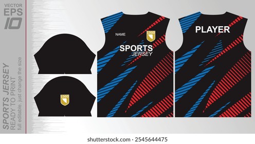 Patrón de jersey listo para imprimir, fácilmente redimensionable para adaptarse a cualquier deporte. Ideal para fútbol, baloncesto, running y más, con un diseño dinámico adecuado para un uso atlético versátil.