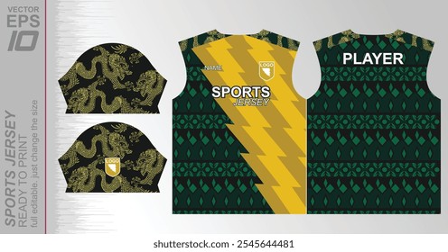 Patrón de jersey listo para imprimir, fácilmente redimensionable para adaptarse a cualquier deporte. Ideal para fútbol, baloncesto, running y más, con un diseño dinámico adecuado para un uso atlético versátil.