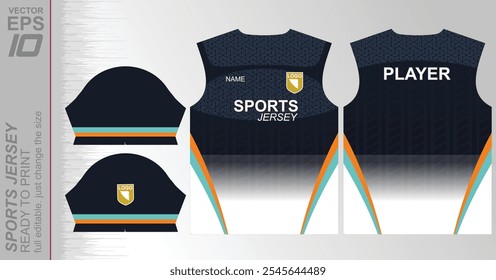 Padrão de camisa pronto para impressão, facilmente redimensionável para se ajustar a qualquer esporte. Ideal para futebol, basquete, corrida e muito mais, com um design dinâmico adequado para uso atlético versátil.