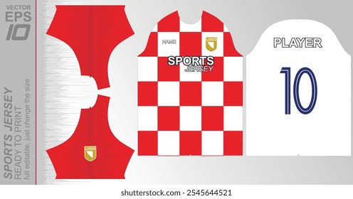 Patrón de jersey listo para imprimir, fácilmente redimensionable para adaptarse a cualquier deporte. Ideal para fútbol, baloncesto, running y más, con un diseño dinámico adecuado para un uso atlético versátil.