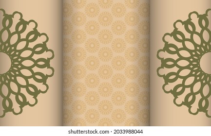 Print-ready postcard design with Greek patterns. Beige banner with luxurious ornaments and place for your text.