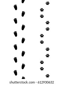 Prints of  baby bare feet and dog paws,seamless pattern