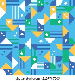 Prints colors of Brazil, green, yellow and blue circles. Seamless pattern. Carnival celebration, confetti. National party, football and samba. Freehand illustration. Cup vector. Background, texture.