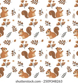 Prints, cute, illustrations, stickers, cartoon squirrel, autumn