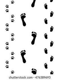 Prints of feet and paws,seamless pattern, vector