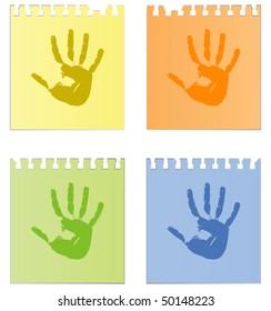 Prints of hands on sheets of paper