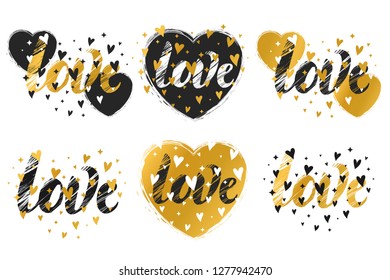 Prints with a heart. A set of prints. Illustration for valentines day. Art prints for design, t-shirts, accessories, postcards, posters, etc.