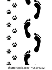 Prints of human feet and cat paws,seamless vector wallpaper
