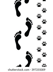 Prints of human feet and dog paws,seamless vector wallpaper
