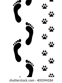 Prints of human feet and dog paws,seamless vector wallpaper
