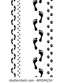 Prints of human feet and dog paws,seamless vector wallpaper
