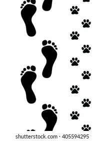 Prints of human feet and dog paws,seamless vector wallpaper
