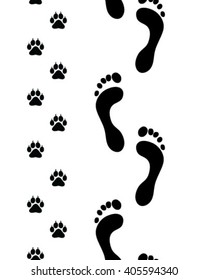 Prints of human feet and dog paws,seamless vector wallpaper
