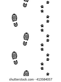 Prints of human feet and dog paws,seamless vector wallpaper