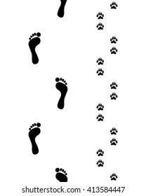 Prints of human feet and dog paws,seamless vector wallpaper
