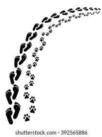 Prints Of Human Feet And Dog Paws,vector Wallpaper
