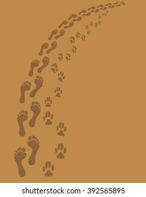 Prints of human feet and dog paws,vector wallpaper
