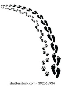 Prints of human feet and dog paws,vector wallpaper
