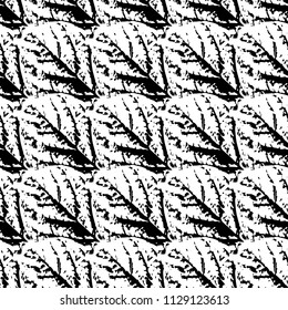 Prints of leaves of trees. Seamless pattern. Black elements, White background