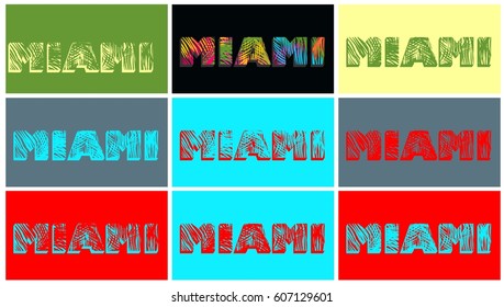 Prints with Miami lettering with palm leaves