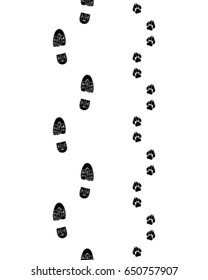Prints of shoes and paws of dog, seamless vector wallpaper