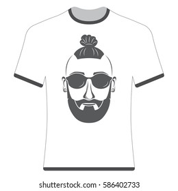 Prints T-shirts with the image of hipsters and bearded.