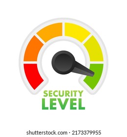 PrintSecurity level speedometer. Cyber safety concept. Internet network security. Vector stock illustration