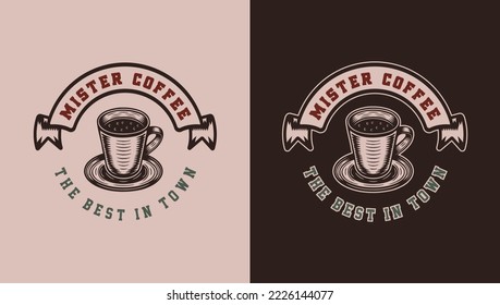 PrintSet of vintage retro coffee emblem, logo, badge, label. mark, poster or print. Monochrome Graphic Art. Vector Illustration. Engraving	

