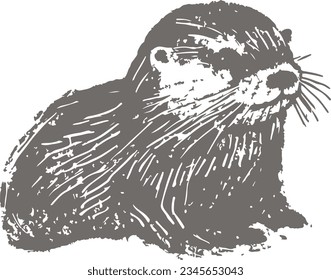 Print-style illustration of an otter