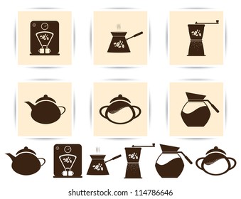 PrintVector brown coffee icons set and cafe icon