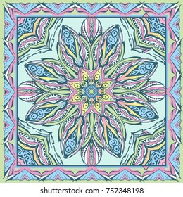 PrintVector ethnic bandanna pattern. Silk neck scarf or kerchief square pattern design style for print on fabric.