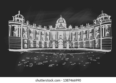 Printvector sketch of Hofburg palace on St. Michael square (Michaelerplatz), Vienna, Austria 