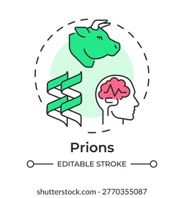 Prions multi color concept icon. Infectious proteins, neurodegenerative diseases. Genetic material. Round shape line illustration. Abstract idea. Graphic design. Easy to use in brochure, article