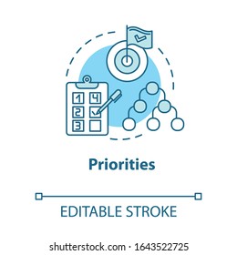 Priorities concept icon. Self-building and development. Taking on opportunities. Goal setting idea thin line illustration. Vector isolated outline RGB color drawing. Editable stroke