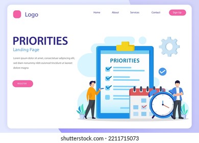 Priorities landing page website flat vector template