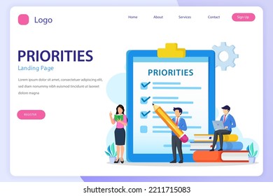 Priorities landing page website flat vector template