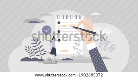 Priorities list as plan with duties sorted by importance tiny person concept. Work management strategy for high efficiency and productivity with schedule checklist and target steps vector illustration