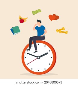 Prioritise concept. Man plan their schedule, priority task and checking an agenda. Vector illustration