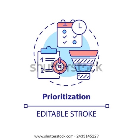 Prioritization multi color concept icon. Task management, productivity. Round shape line illustration. Abstract idea. Graphic design. Easy to use in infographic, promotional material, article