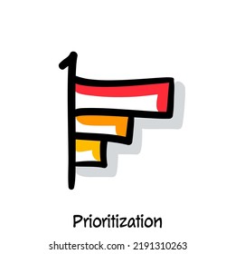 Prioritization scribing, sketchnoting visual note icon. Minimal vector illustration. Editable outline, color, shadows. Infographics doodle symbol easy to redraw by hand