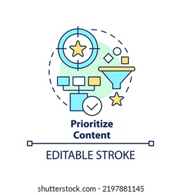 Prioritize content concept icon. Information hierarchy. Mobile design tip abstract idea thin line illustration. Isolated outline drawing. Editable stroke. Arial, Myriad Pro-Bold fonts used