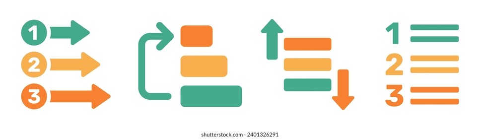 Prioritize icon set, task priority and organize project by important order. Vector design illustration.