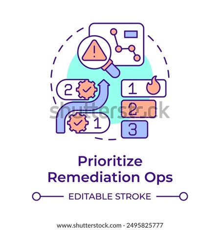 Prioritize remediation ops multi color concept icon. Project management, application security. Round shape line illustration. Abstract idea. Graphic design. Easy to use in infographic, presentation